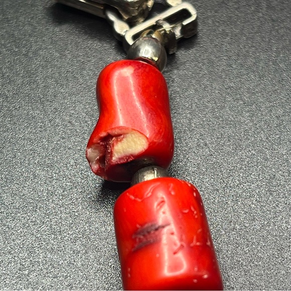 Vintage Chunky Red Bead Necklace | natural stone Tribal Style | Silver Tone - Picture 6 of 10